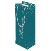 Harbour Blue Chic Diamonds - Persoonlijke naam Wijn Cadeautas (Achterkant Gekanteld)