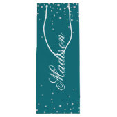 Harbour Blue Chic Diamonds - Persoonlijke naam Wijn Cadeautas (Achterkant)