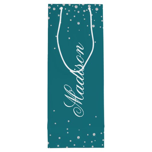 Harbour Blue Chic Diamonds - Persoonlijke naam Wijn Cadeautas (Achterkant)