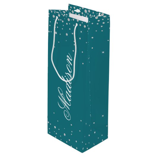 Harbour Blue Chic Diamonds - Persoonlijke naam Wijn Cadeautas (Voorkant Gekanteld)