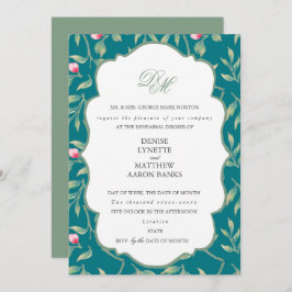 Harbour Blue en Basil Green Rehearsal Dinner Kaart