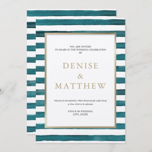 Harbour Blue Waterverf Stripe & Gold Lettering Kaart (Voorkant / Achterkant)