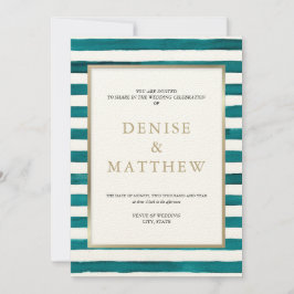 Harbour Blue Waterverf Stripe & Gold Lettering Kaart