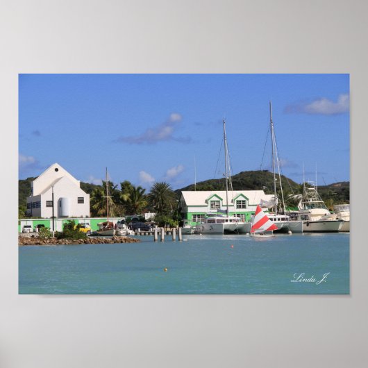 Harbour en zeilboten in Antigua Canvas Print (Voorkant)