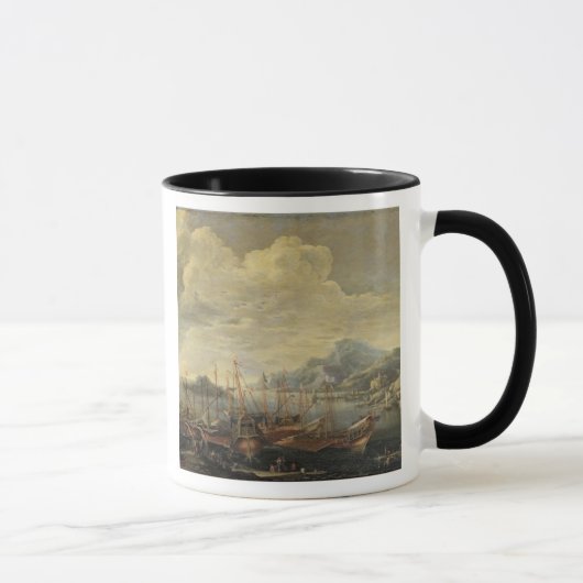 Harbour met vuurtoren en schepen (olie op canvas) mok (Rechts)