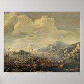 Harbour met vuurtoren en schepen (olie op canvas) poster (Voorkant)