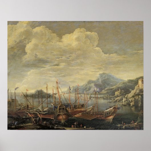Harbour met vuurtoren en schepen (olie op canvas) poster (Voorkant)