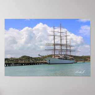 Harbour met zeiljacht in Antigua Canvas Print