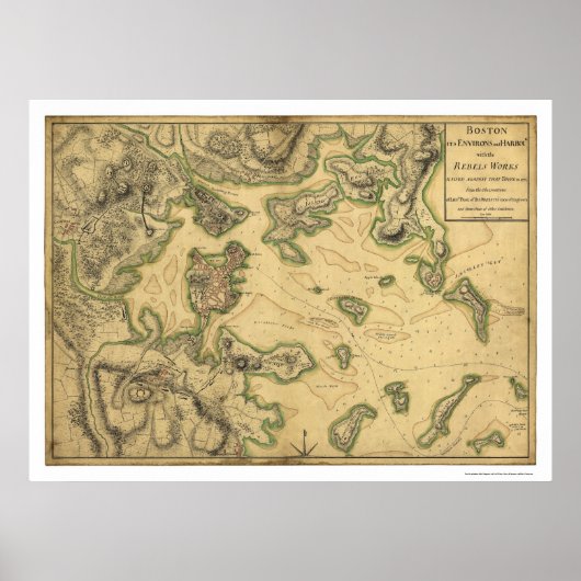 Harbour of Boston Map 1775 Poster (Voorkant)