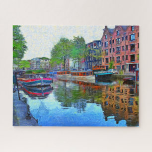 Harbour op het kanaal in Amsterdam. Legpuzzel