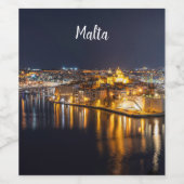 Harbour op Malta verlicht 's nachts Wijn Etiket (Enkel label)