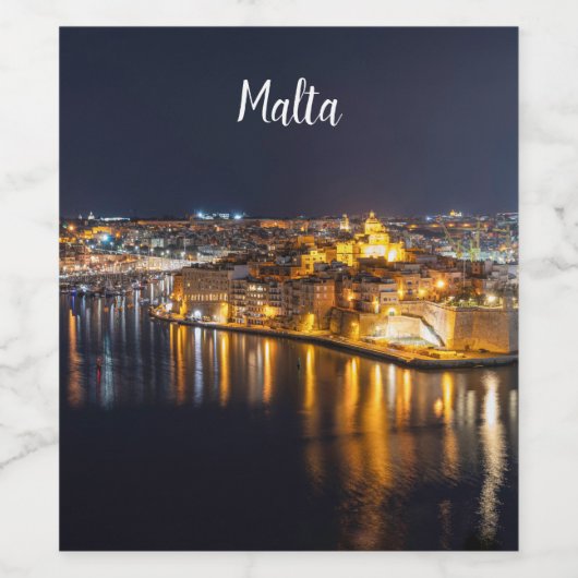 Harbour op Malta verlicht 's nachts Wijn Etiket (Enkel label)