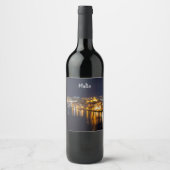 Harbour op Malta verlicht 's nachts Wijn Etiket (Voorkant)