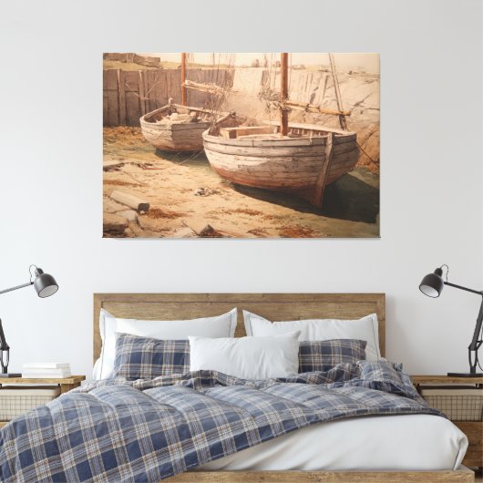 Harbour Rest: Sepia Laagtij Canvas Afdruk (Insitu (Slaapkamer))