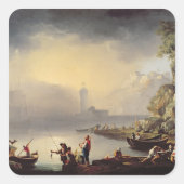 Harbour Scene Vierkante Sticker (Voorkant)