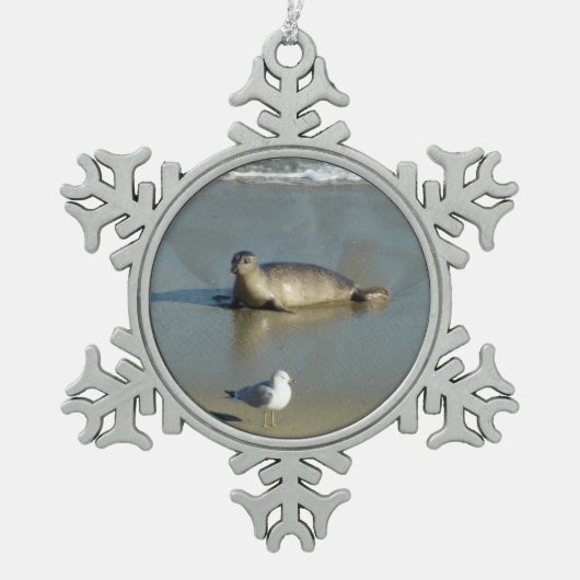 Harbour Seal in La Jolla California Tin Sneeuwvlok Ornament (Voorkant)
