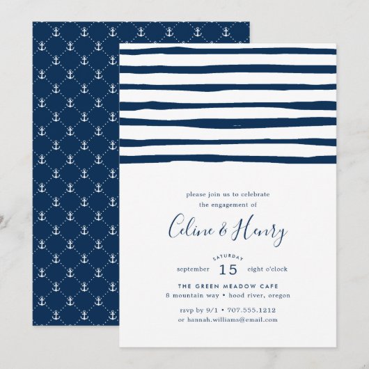 Harbour Stripe Engagement Party Invitation Kaart (Voorkant / Achterkant)