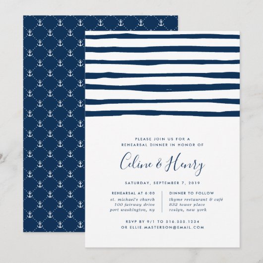 Harbour Stripe Rehearsal Dinner Invitation Kaart (Voorkant / Achterkant)