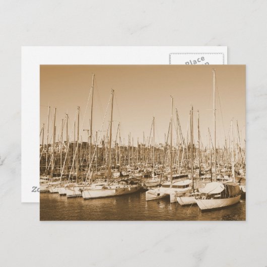 Harbour van Barcelona - Zeilboten - Briefkaart (Voorkant / Achterkant)