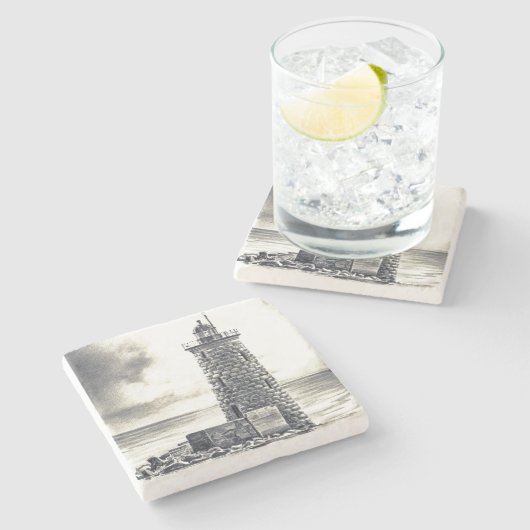 Harbour-vuurtoren Stenen Onderzetter (Zijkant)