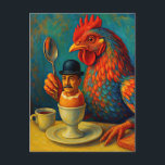 Hard-Boiled Human - Fowl Play at Breakfast Briefkaart<br><div class="desc">Hard-Boiled Human - Fowl Play at Breakfast. A surreal, witty twist on the breakfast table where a flamboyant chicken turns the tables on humanity. In a world obsessed with control, this image humorously reminds us that nature quietly sustains, mocks, and ultimately outlasts our attempts at dominance. It’s a bold, colourful...</div>