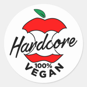 Hard Core Vegan, Apple Core Vegan, Hardcore Vegan Ronde Sticker
