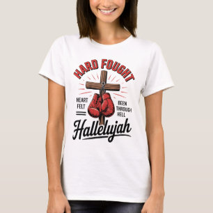 Hard Fought Hallelujah Christelijk Boksen Kruis St T-shirt