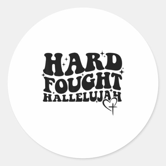 Hard Fought Hallelujah Cross Heart Sparkle Art Ronde Sticker (Voorkant)