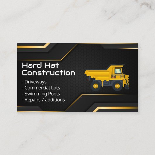 Hard Hat Construction | Work Dump Truck Visitekaartje (Voorkant)