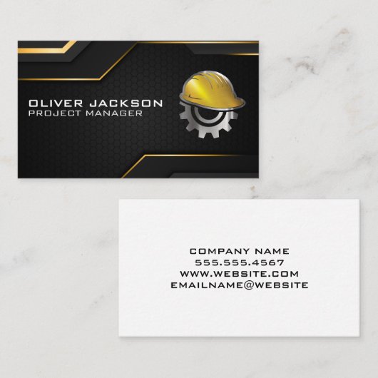 Hard Hat Gear Logo | Zwarte Gouden Achtergrond Visitekaartje (Voorkant / Achterkant)