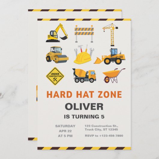 Hard Hat Zone Construction Site Birthday Party Kaart (Voorkant / Achterkant)