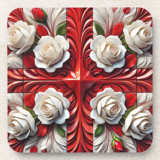 Hard kunststof onderzetter met Engelse Rozen Desig (Voorkant)