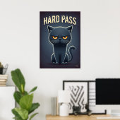 Hard Pass Kat – Grappig Chagrijnig Tekenfilmfiguur Poster (Thuiskantoor)
