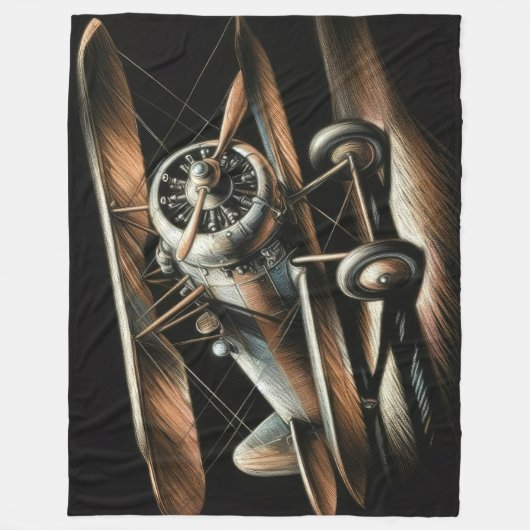 Hard Pastel Antiek tweedekker vleugelvliegtuig Fleece Deken (Voorkant)