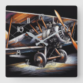 Hard Pastel Antiek tweedekker vleugelvliegtuig Vierkante Klok (Voorkant)