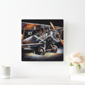 Hard Pastel Antiek tweedekker vleugelvliegtuig Vierkante Klok (Huis)