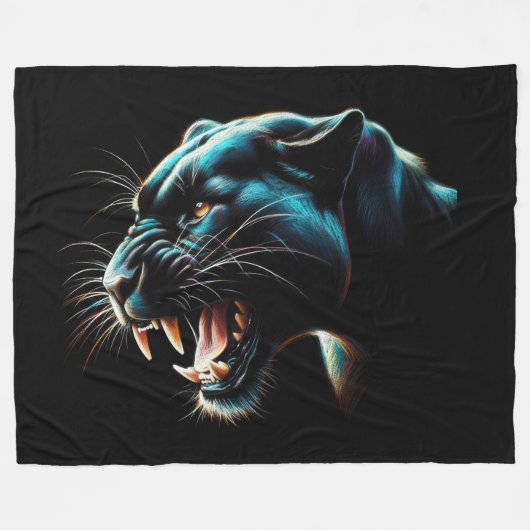 Hard Pastel Black Panther op zwart Fleece Deken (Voorkant (Horizontaal))
