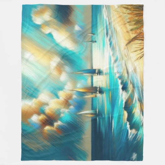 Hard Pastel Drawing Boats Water Fleece Deken (Voorkant)