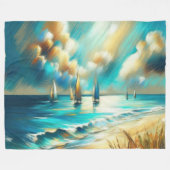Hard Pastel Drawing Boats Water Fleece Deken (Voorkant (Horizontaal))