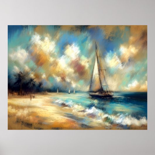Hard Pastel Drawing Boats Water Poster (Voorkant)