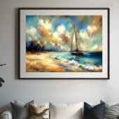 Hard Pastel Drawing Boats Water Poster