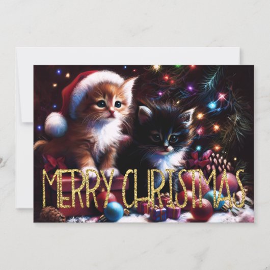 Hard Pastel Drawing Christmas 2 Kittens Kaart (Voorkant)