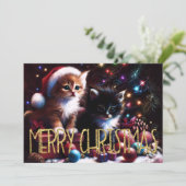 Hard Pastel Drawing Christmas 2 Kittens Kaart (Staand voorkant)