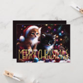 Hard Pastel Drawing Christmas 2 Kittens Kaart (Voorkant / Achterkant in situ)