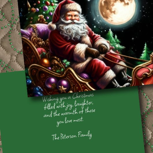 Hard Pastel Drawing Christmas Santa in Sleigh Kaart