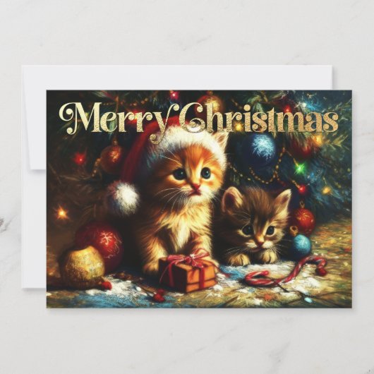 Hard Pastel Drawing Christmas Two Kittens Kaart (Voorkant)