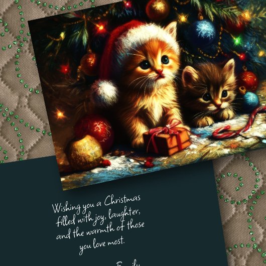 Hard Pastel Drawing Christmas Two Kittens Kaart
