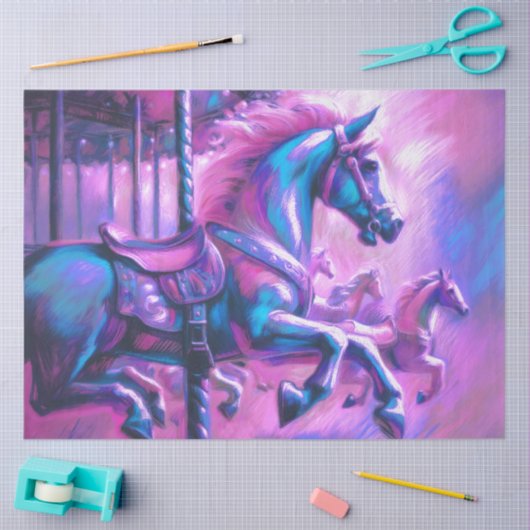 Hard Pastel Drawing Cool Tones Carousel Horse Tissuepapier (Craft)
