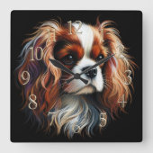 Hard Pastel Drawing King Charles Cavalier Spaniel Vierkante Klok (Voorkant)