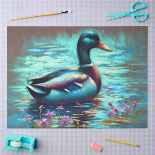 Hard Pastel Drawing Painting of a Mallard Duck Tissuepapier (Craft)